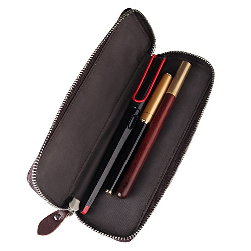 Ancicraft Pencil Case Leather Pouch Fountain Pen Holder With Zipper For Men Women (Coffee)