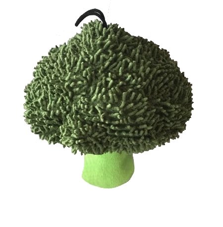 Petlou Durable Plush Multi-Squeaks and Crinkle Dog and Cat Toys, Vegetables and Rabbit Collection (M-Green, 7-Inch Broccoli)