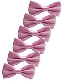 Udres 6 Pack Solid Bow Tie Satin Pre-tied Bowtie for Wedding Party (One Size, Pink)
