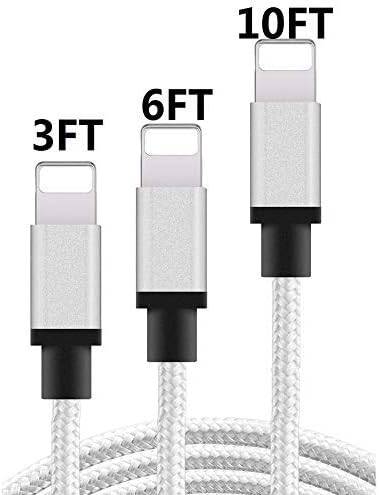 iPhone Charger,SPEATE Lightning Cable 3Pack 3FT 6FT 10FT Nylon Braided Cord to USB Syncing and Charging Cable for iPhone X/8/8 Plus/7/7 Plus/6/6 Plus/6s/6s Plus/5/5s/5c/SE, Silver