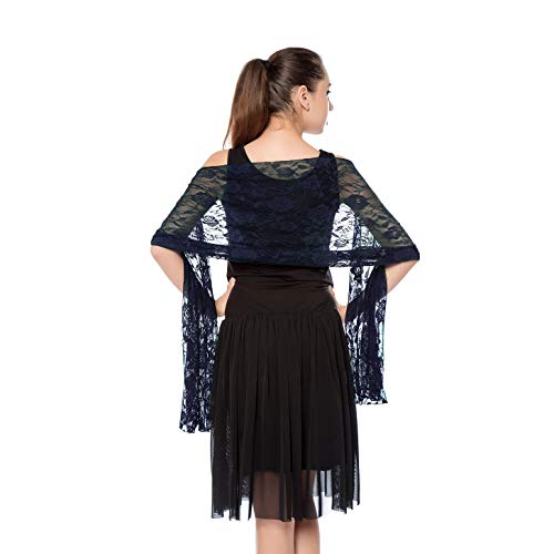 Women Lightweight Rose Lace Shawl, Gzcvba Bridal Evening Party Wrap Scarf (Navy)
