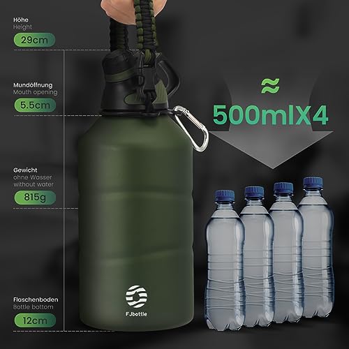 Fjbottle Gym Thermal Water Bottle 1900 ml – Leakless – Sports Bottle with Magnetic Cap, BPA-Free Stainless Steel Water Bottles for Sports, Camping, Yoga