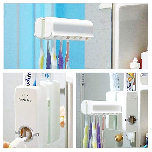 Bosiwee Toothpaste Squeezer Set, Auto Toothpaste Dispenser with 5 Toothbrush Holders Large Capacity Family Use