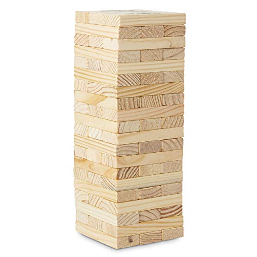 Tri-Coastal Design Shot Blocks Party Building Game with 60 Tower Playing Pieces and 4 Custom Shot Glasses with Funny Sayings for Bachelorette Parties and Girls Night Out