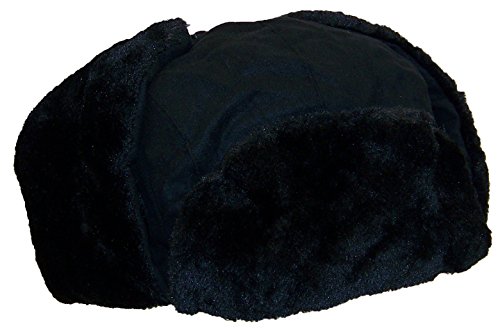 Best Winter Hats Adult Russian/Aviator Faux Suede Leather w/Faux Fur(One Size) - Black