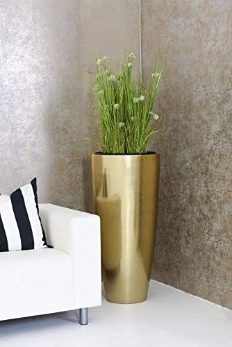 Vivanno Pflanzkübel Pflanzgefäß Blumenkübel Fiberglas City Gold Metallic - 100x47 – Bild 3
