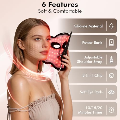 Near-Infrared Light for Face, Portable LED Face mask with Power Bank, Red Light Lamp with Timing Function at Home