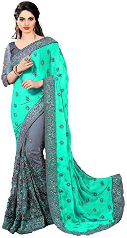 Women's Satin Net Embroidery Work Saree