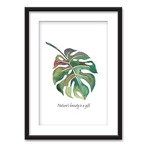 Framed Wall Art - Tropical Plant Leaf - Black Picture Frames with White Matting - 23x31 inches