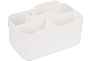 QUEFE Cleaning Caddy Organizer, White Plastic Rectangular Portable Storage Box with Handle Stackable Design Suitable for Makeup Supplies, Crafts, Storage of Parts