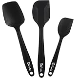 Vervetie Silicone Spatula Set One-Piece Design Kitchen Utensil Set, 3-Piece BPA Free Heat Resistant Spoon & Spatulas (Black)