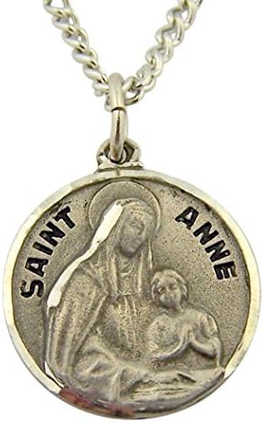 Pewter Catholic Patron Saint St Anne Medal with Prayer Card, 3/4 Inch