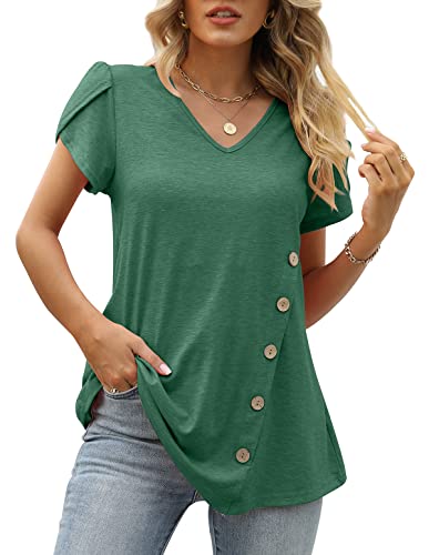 BEIMUC WOMENS TOPS LOOSE PUFFY SLEEVE SHIRTS CASUAL SUMMER TSHIRTS GREEN M