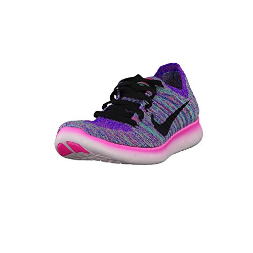 Nike Women's Free Running Motion Flyknit Shoes, Pink Blast/Black/Racer Blue/Clear Jade - 6.5 B(M) US