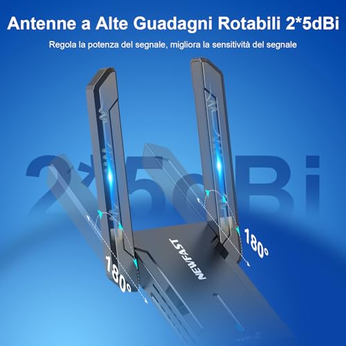 NEWFAST 5400Mbps WiFi Stick for Fixed PC, USB WiFi 6E WiFi Antenna USB Tri-Band 6/5/2.4GHz WiFi Stick 6 Supports Windows 11/10, USB3.0, OFDMA, MU-Mimo, WPA3 (NF-U353)