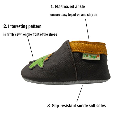 Sayoyo Baby Dinosaurs Soft Sole Leather Infant and Toddler Shoes (Black,18-24 Months) - Thumbnail 2