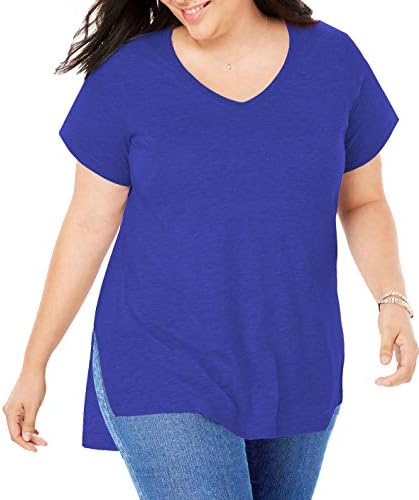 Women Plus Size Short Sleeve T Shirt Basic Tee Tops High Low Loose Shirts with Side Split