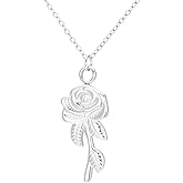 OIDIMS Elegant Rose Flower Necklace for Women Stainless Steel Delicate Floral Pendant Necklaces Exquisite Blossom Charms Choker Adjustable Link Chain Romantic Wedding Jewelry for Girlfriend 17inch