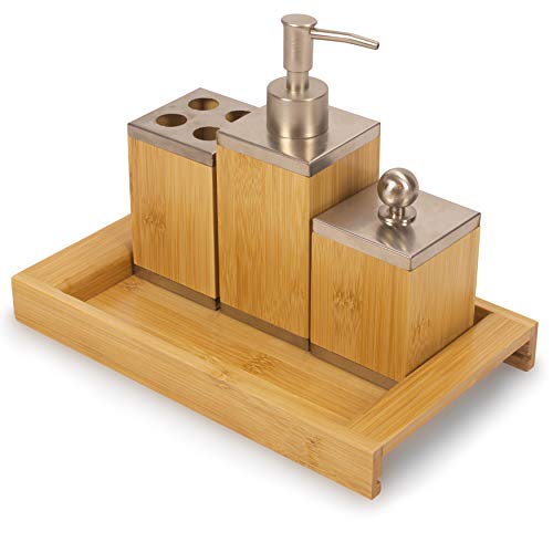 Home Bathroom Bula Home 4Piece Bamboo Bathroom Vanity Accessories Set