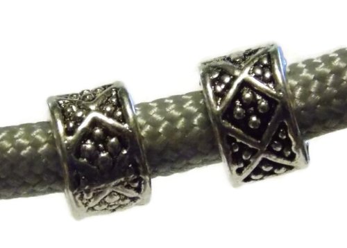 Paracord Beads - Pack of 5 Simple Silver Toned Dot Spacer Bead by Midwest Cord - Compatible with Midwest Cord 550 Parachute Cord and European Style Bracelets - 5mm Big Hole Bead for Survival Bracelets