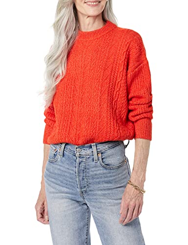 Amazon Essentials Pull À Col Rond Torsadé Moderne Doux Au Toucher (Disponible en Grande Taille) Femme, Rouge Coquelicot, S