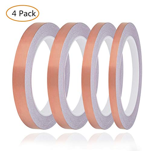 4 Pack Copper Foil Tape with Conductive Adhesive 4 Sizes (0.2/0.24/0.3/0.4Inch) x22Yards for Guitar and EMI Shielding, Crafts, Electrical Repairs, Grounding