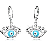 14K Gold Evil Eye Enamel Hoop and Drop Earrings with Moissanite for Women