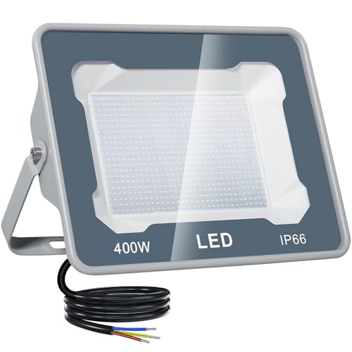 CREATESTAR Outdoor LED Spotlight 400W, Outdoor LED Spotlights 6500K 40000LM Cool White Light, IP66 Waterproof Outdoor Headlight for Sports Warehouse Garage Garden Parking Field Courtyard, 1 Pieces