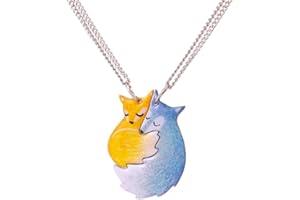 Foursky Hugging Fox and Wolf BFF Necklace For 2, Matching Friendship Jewelry Gifts For Best Friend/Couple/Women/Men/Kids