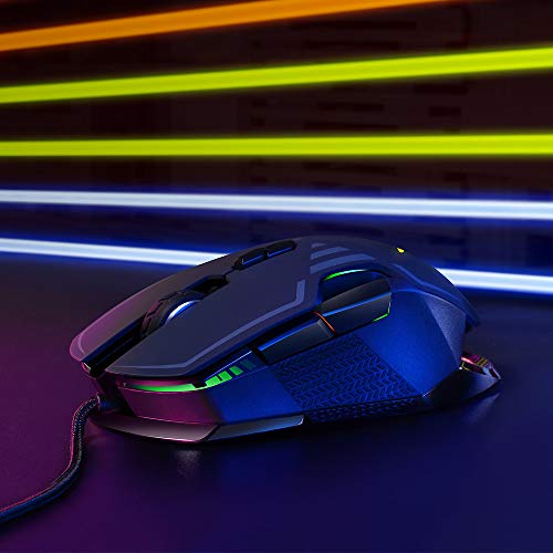 DELUX Wired Gaming Mouse with Pixart PMW3389 16000DPI Optical High Precision Sensor, Chroma RGB Lighting, Ambidextrous 9 Programmable Buttons Design and 15g Personalized Weight (M628BU(3389)-Black)