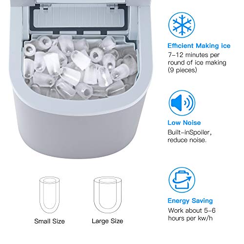 YONGTONG Portable Ice Maker Countertop, Easy-Use 8 Mins Automatic Ice Cube Maker, 26 lbs Ice Per Day, 2 Ice Cube Size, Quiet and Fast Electric Ice Maker Machine with Ice Scoop and Ice Basket, Silver