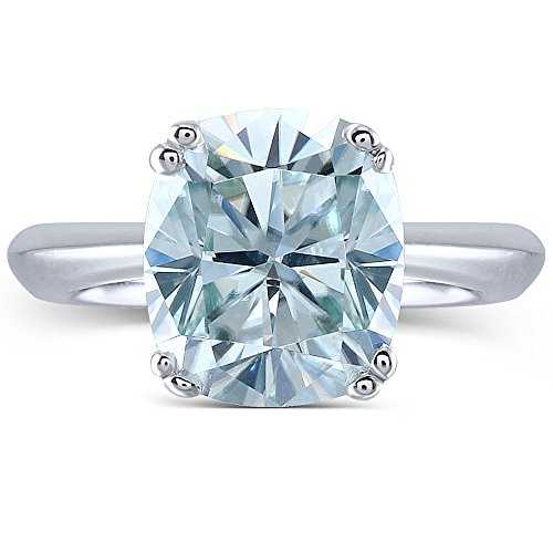 2ct 7X8mm Cushion Cut 2.4mm Width 8 Prongs Slight Blue Moissanite Engagement Rings Platinum Plated Silver(6)