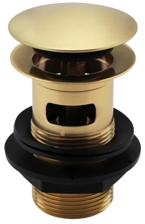 ENKI, W16, Brushed Brass, Slotted, Standard 1.1/4" Connection Pop Up Basin Waste Sink Plug, Push Button Click Clack Plug, Allows Water to Drain Away, Durable Finish, Modern Bathroom Accessories