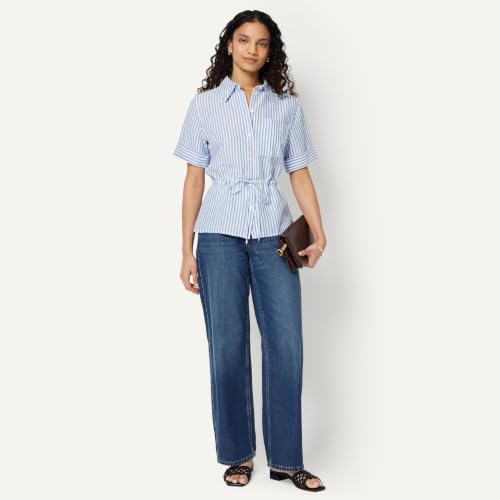 Amazon Essentials Women's Wide Sleeve Linen Blend Loose Fit Adjustable Waist Shirt