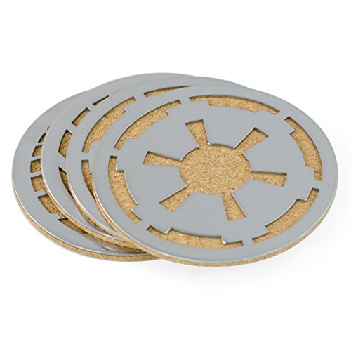 Star Wars Coasters, Set of 4 - Cork with Laser Cut Steel Rebel and Imperial Logos - 4" Round