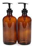 Vivaplex, 2, Large, 16 oz, Empty, Amber Glass Bottles with Black Lotion Pumps
