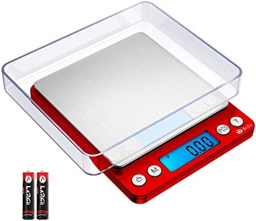 最新版 デジタルスケール キッチンスケール ジュエリースケール ジュエリースケール 0.05g-500g 単位 精密 電子スケール クッキングスケール 精密電子はかり 電子天秤 電子計量器 コンパクト 高精度センサー LCDバックライト付き 風袋引き機能 個数カウント機能 オートオフ機能付き 多用途 超小型 計量可能 簡単 計り 測り 台はかり キッチン 料理 ミニ ステンレス鋼 バッテリーを含む(レッド)