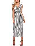 Zeagoo Women's V-Neck Sleeveless Striped Split Front Slim Casual Maxi Dress with Pocket