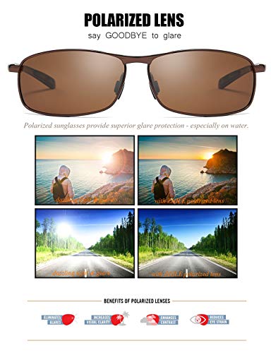 ZHILE Rectangular Polarized Sunglasses Anti Reflective Coating Lens Spring Hinge UV400 (Brown, Amber with AR COATING) - Thumbnail 3
