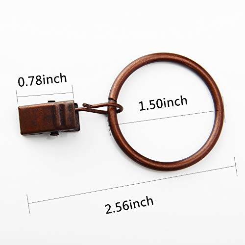 40 Pack Metal Curtain Rings with Clips Copper Decorative Drapery Rustproof Vintage 1.26 Inch Interior Diameter