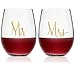 Mr and Mrs Stemless Wine Glasses Set of 2 for Married Couples, His & Hers, Wife & Husband, Bride & Groom, Engagement, Wedding and Anniversary Gifts & Presents; 20 Oz Coffee Cup Mugs by Gift Boutique