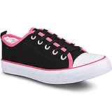 Twisted Women's KIX Lo-Top Canvas Pop Color Border Lace Up Fashion Sneakers - Black/Pink, Size 9