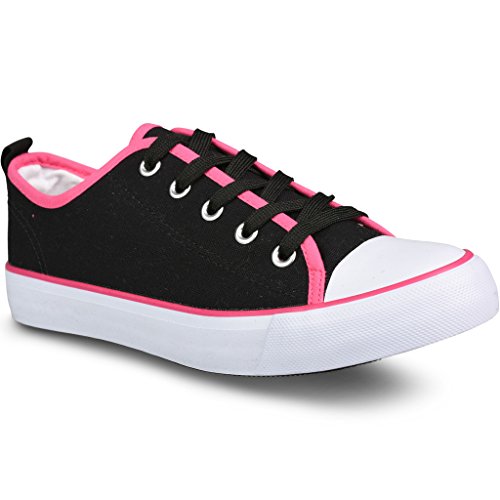 Twisted Women's KIX Lo-Top Canvas Pop Color Border Lace Up Fashion Sneakers - Black/Pink, Size 9