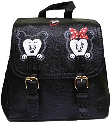 HAND PAINTED HANDMADE BACKPACK FOR WOMEN GIRL - Grecko/Leather BLACK water resistant Backpack Purse STUDENT Daypack backpack Diaper BAG (24x23 = 9,45 Inch, Black Mickey Mouse)