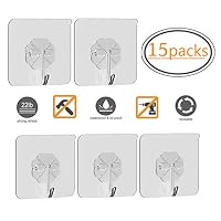Adhesive Wall Hooks Clear Mokaro - 15 Packs Heavy Duty(22IB) Utility Hooks Nails Free,Multi-Application Ceiling Hanging Hooks for Kitchen Bathroom Office