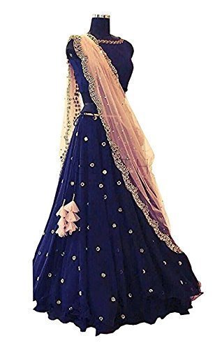pd fashion women's taffeta semi-stitched lehenga choli (rimzin,blue,free size)