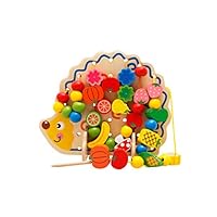 BJLWTQ 82 Pcs Wooden Threading Toys Lacing Stringing Beads Blocks for Toddlers Kids