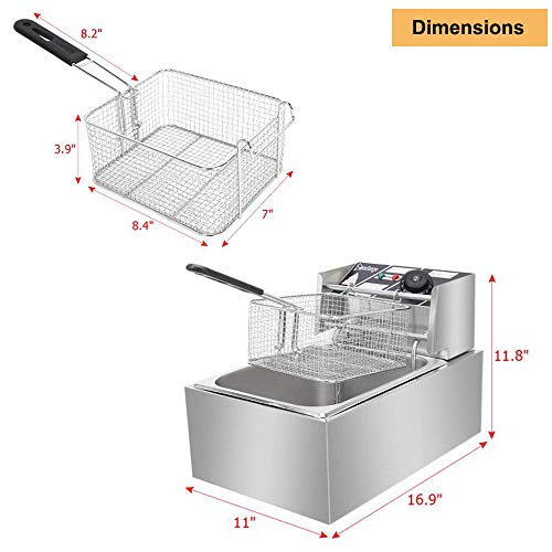 Electric Deep Fryer, Commercial Countertop Deep Fryer with Basket Stainless Steel 6L French Fry Restaurant Home Kitchen, 110V/2500W Max - Thumbnail 6