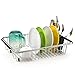 Sink Dish Drying Rack with Silverware Drying Storage Holder, in Sink or on Countertop Dish Drainer, Adjustable Bar Drying Basket, Rust resistant Stainless Steel