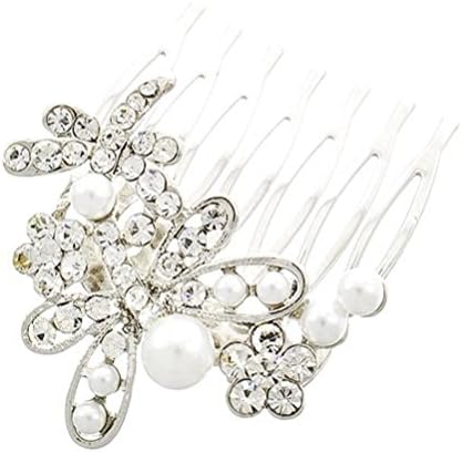 Small White Pearl &amp; Silver Hair Fashion Jewelry (#100) (Crystal Dragonflies)